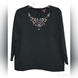 Vince Camuto Scoop Neck Rhinestones Gray 3/4 Sleeve Size Large  Evening Wear